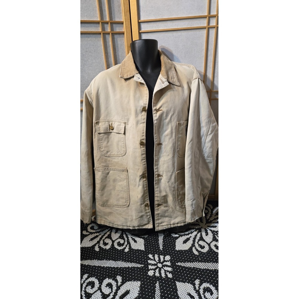 Vintage 80s Carhartt 6QLC Red Quilted Line Brown Chore Coat Jacket Men's Lg Fade
